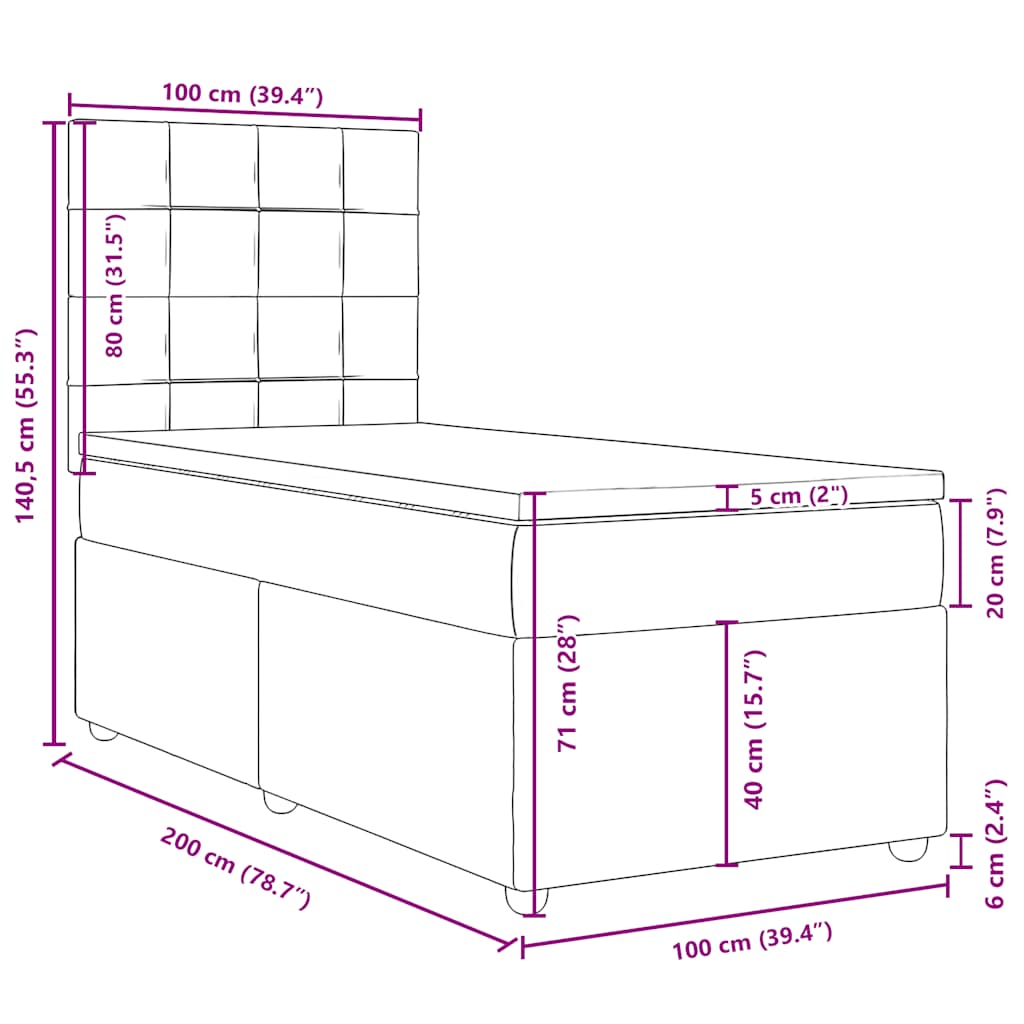 Boxspringbett mit Matratze Schwarz 100x200 cm Stoff