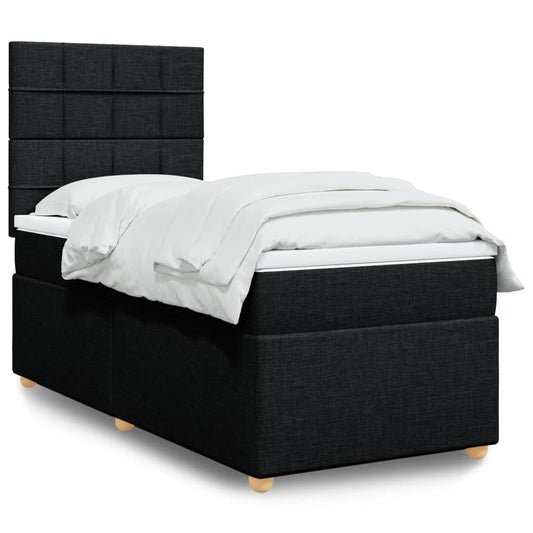 Lit à sommier tapissier avec matelas tissu noir 100x200 cm