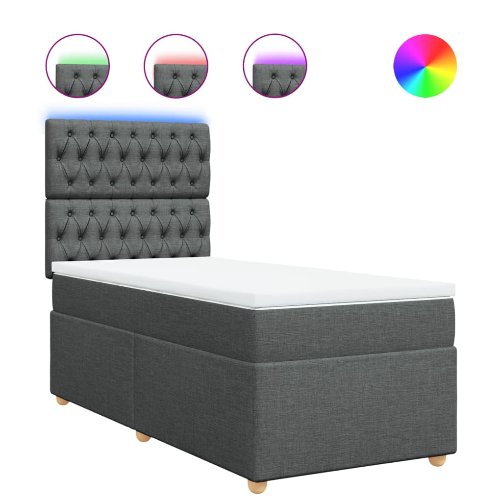 Lit sommier tapissier avec matelas tissu gris foncé 100x200 cm