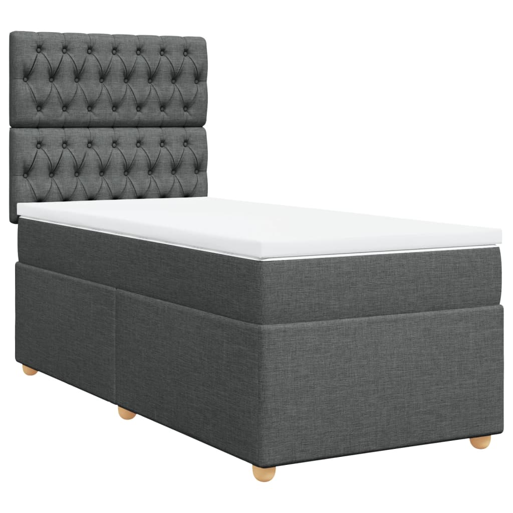 Lit sommier tapissier avec matelas tissu gris foncé 100x200 cm