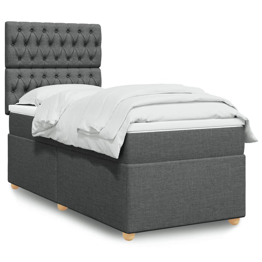 Lit sommier tapissier avec matelas tissu gris foncé 100x200 cm