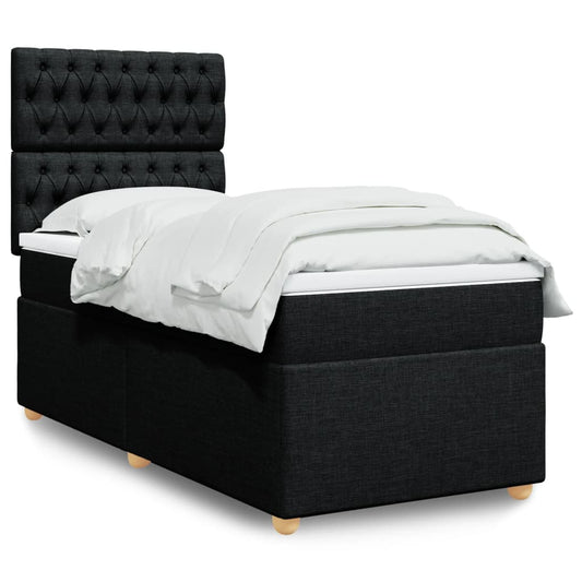 Lit à sommier tapissier avec matelas tissu noir 100x200 cm