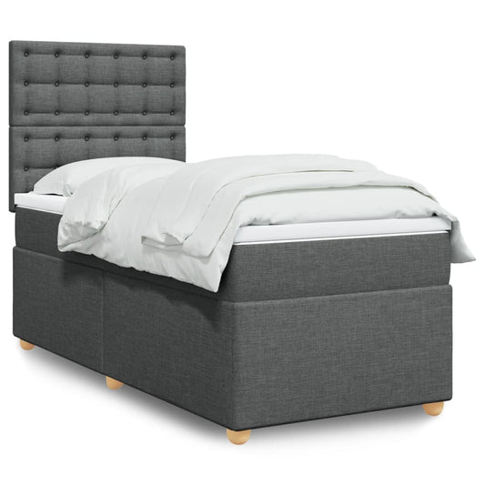 Lit sommier tapissier avec matelas tissu gris foncé 100x200 cm