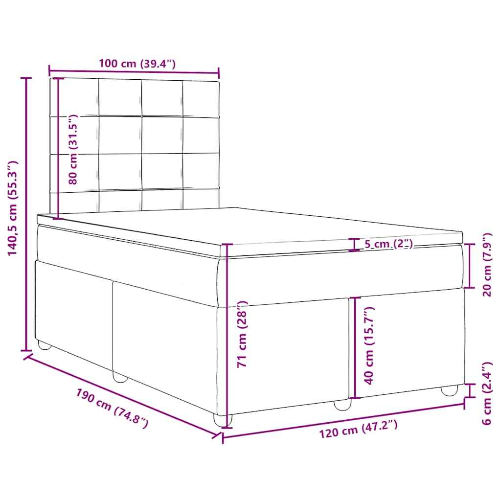 Boxspringbett mit Matratze Schwarz 120x190 cm Stoff