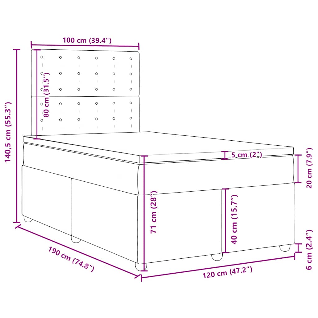 Boxspringbett mit Matratze Schwarz 120x190 cm Stoff