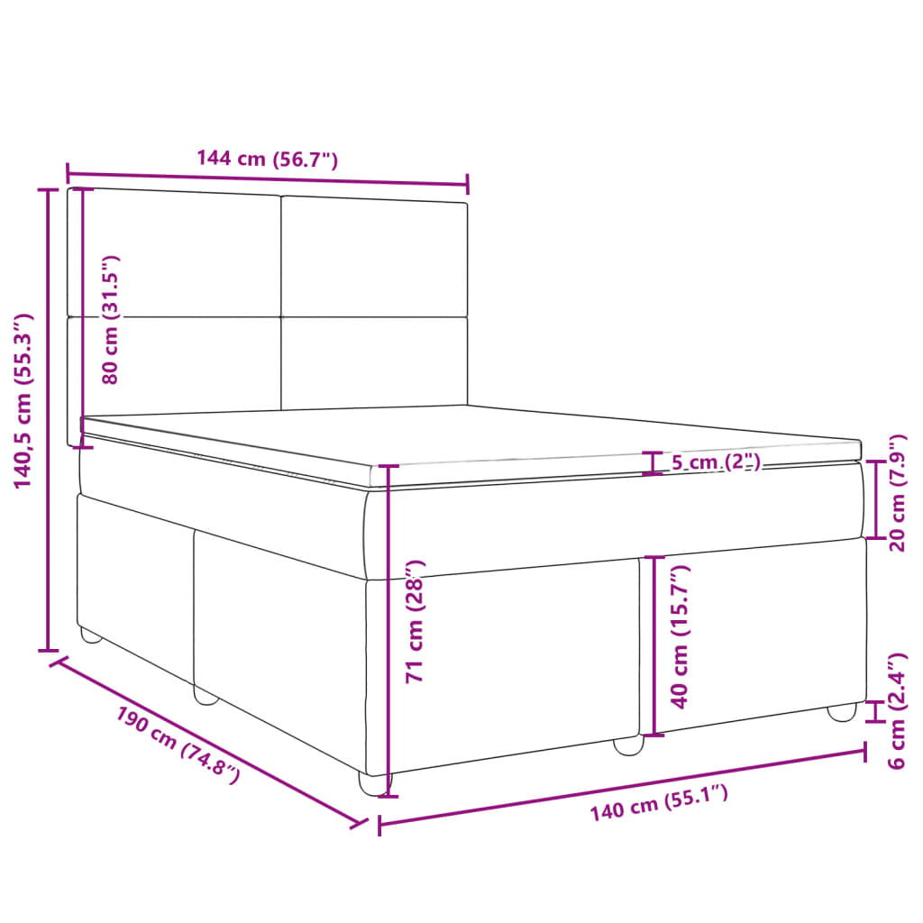 Boxspringbett mit Matratze Schwarz 140x190 cm Stoff