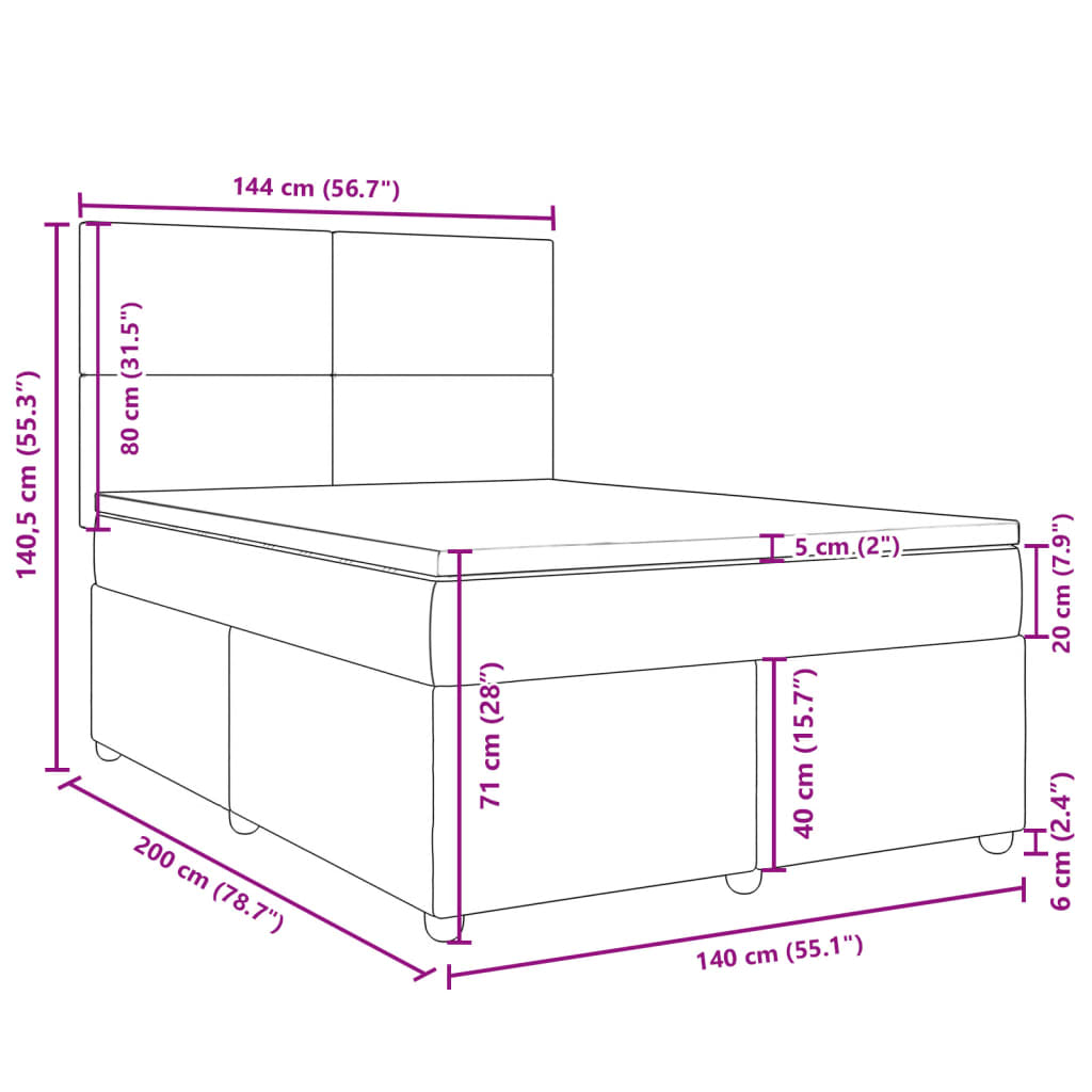 Boxspringbett mit Matratze Hellgrau 140x200 cm Stoff