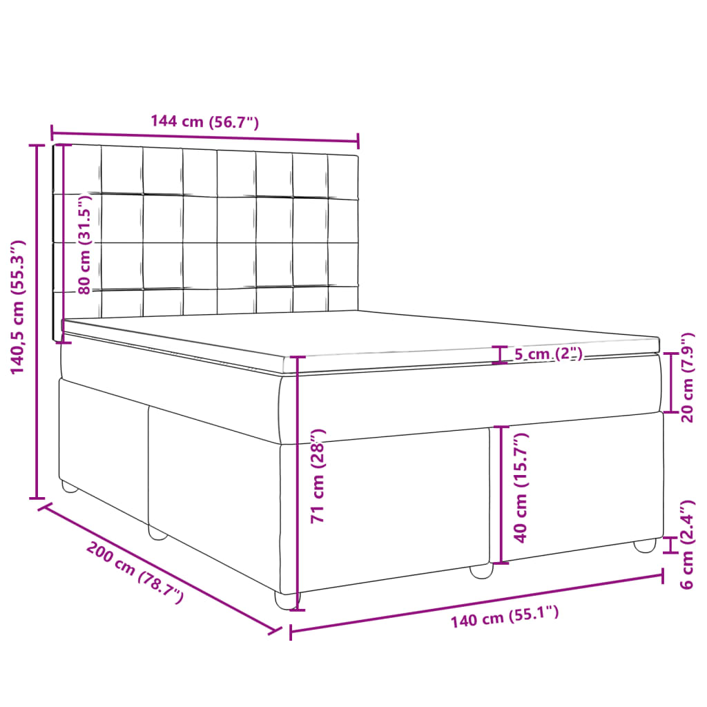 Boxspringbett mit Matratze Hellgrau 140x200 cm Stoff