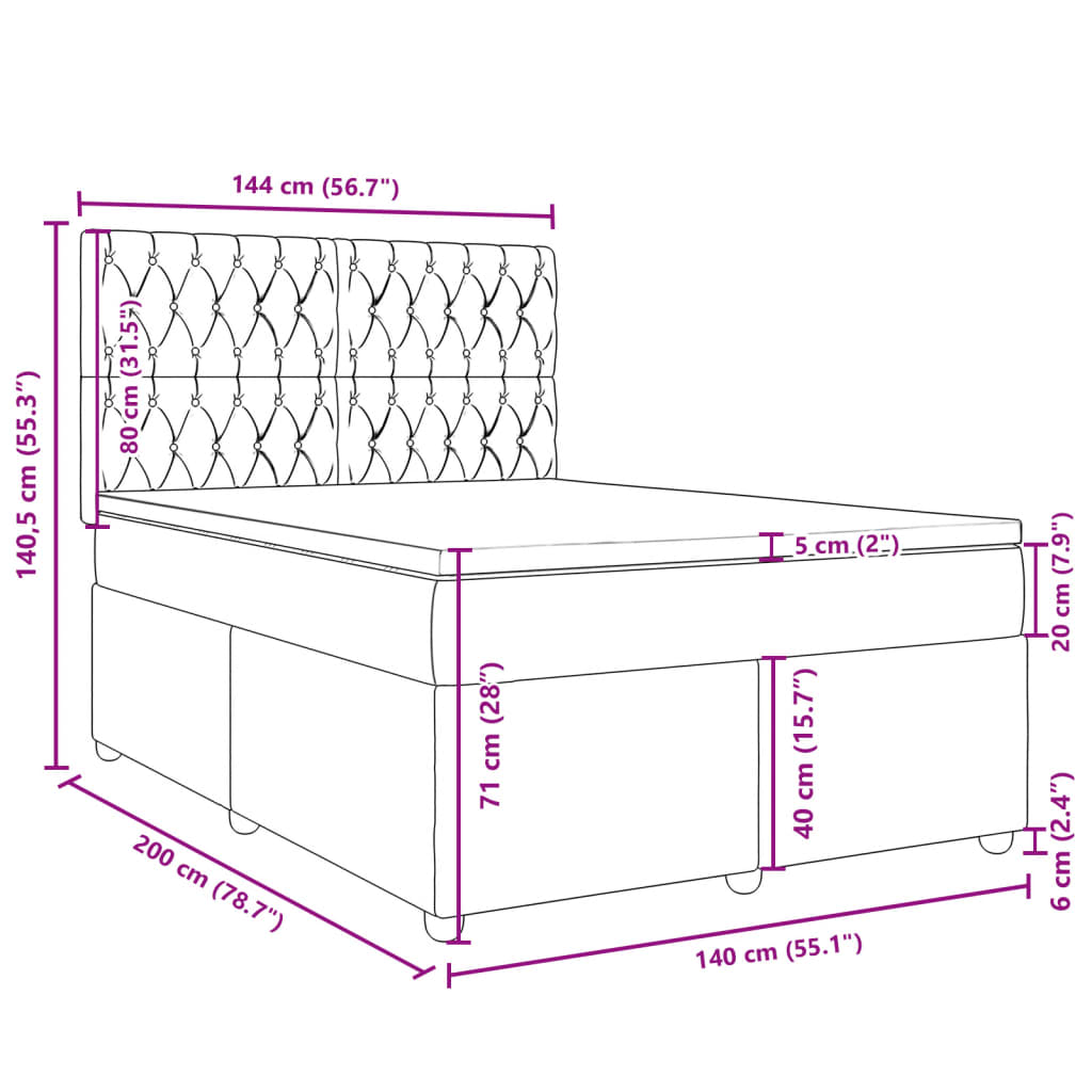 Boxspringbett mit Matratze Dunkelgrau 140x200 cm Stoff