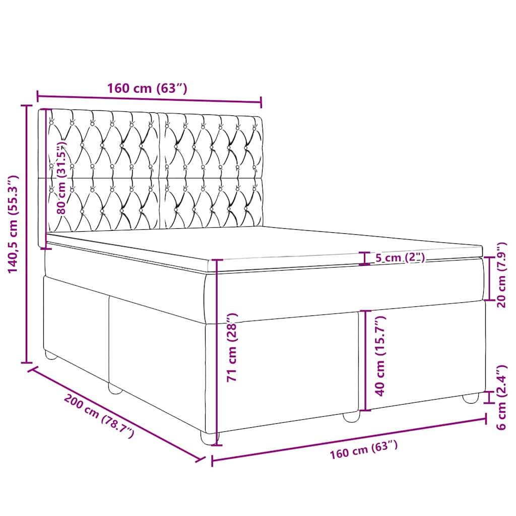 Boxspringbett mit Matratze Schwarz 160x200 cm Stoff