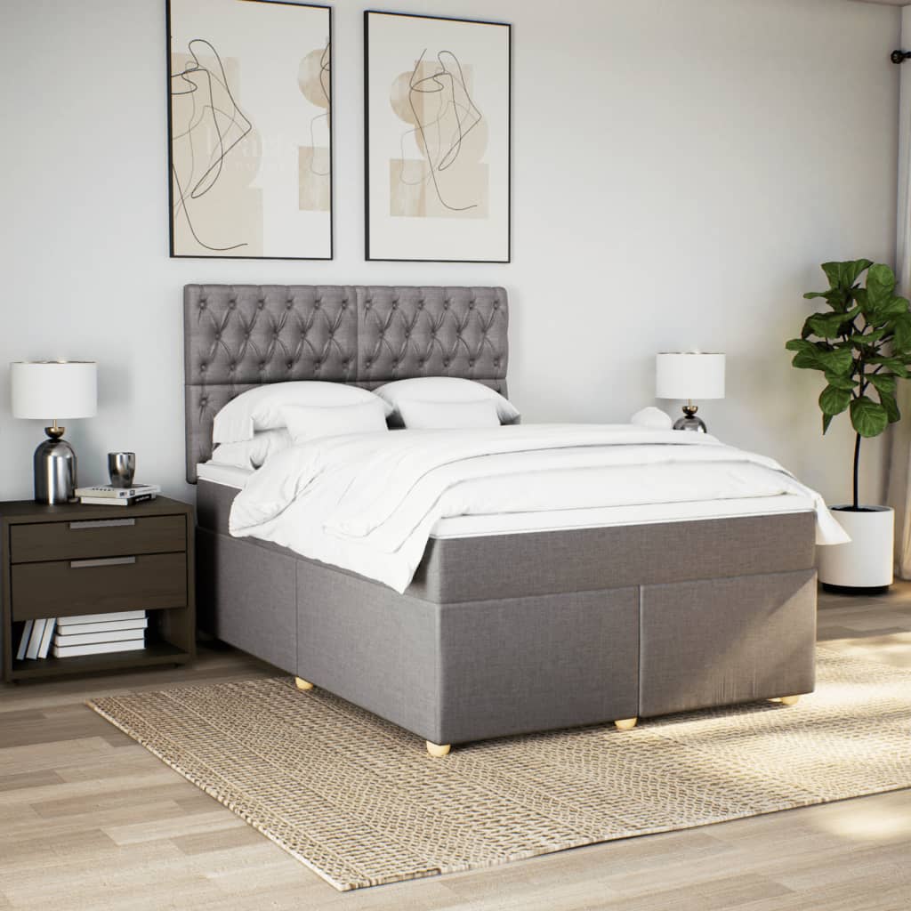 Lit sommier tapissier avec matelas tissu taupe 160x200 cm