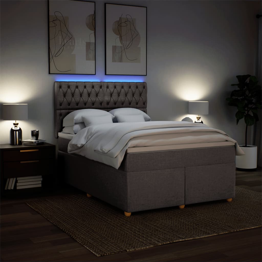 Lit sommier tapissier avec matelas tissu taupe 160x200 cm