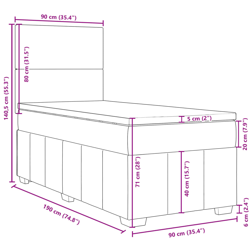 Boxspringbett mit Matratze Dunkelgrau 90x190 cm Stoff