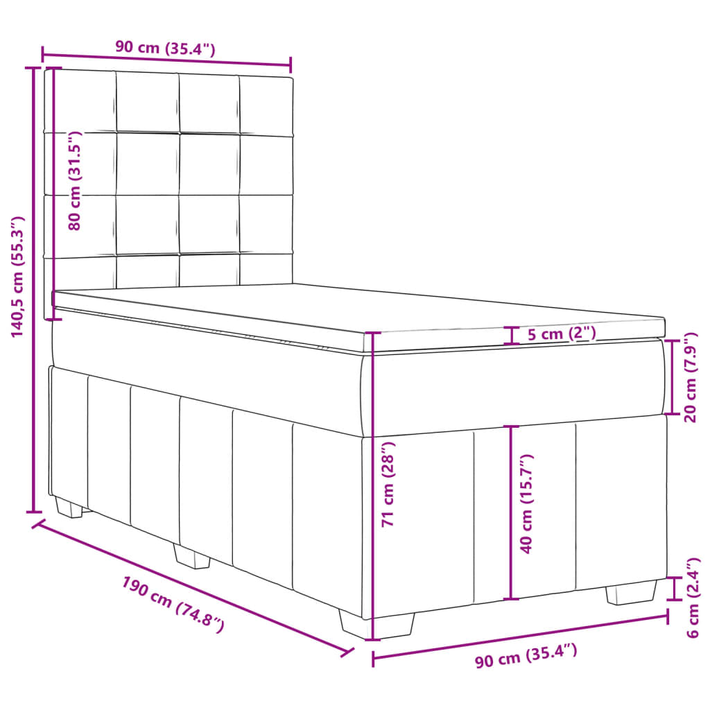 Boxspringbett mit Matratze Dunkelgrau 90x190 cm Stoff