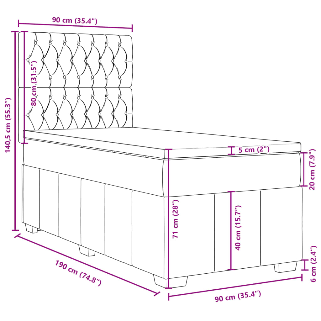 Boxspringbett mit Matratze Dunkelgrau 90x190 cm Stoff