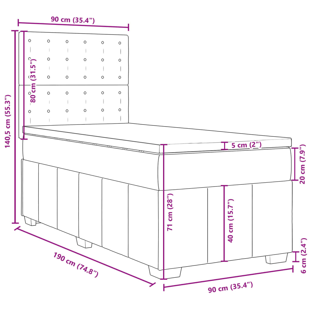 Boxspringbett mit Matratze Dunkelgrau 90x190 cm Stoff