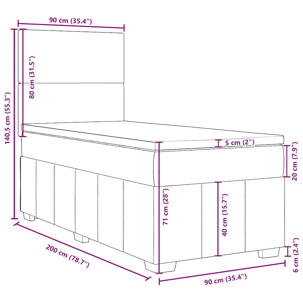 Boxspringbett mit Matratze Schwarz 90x200 cm Stoff