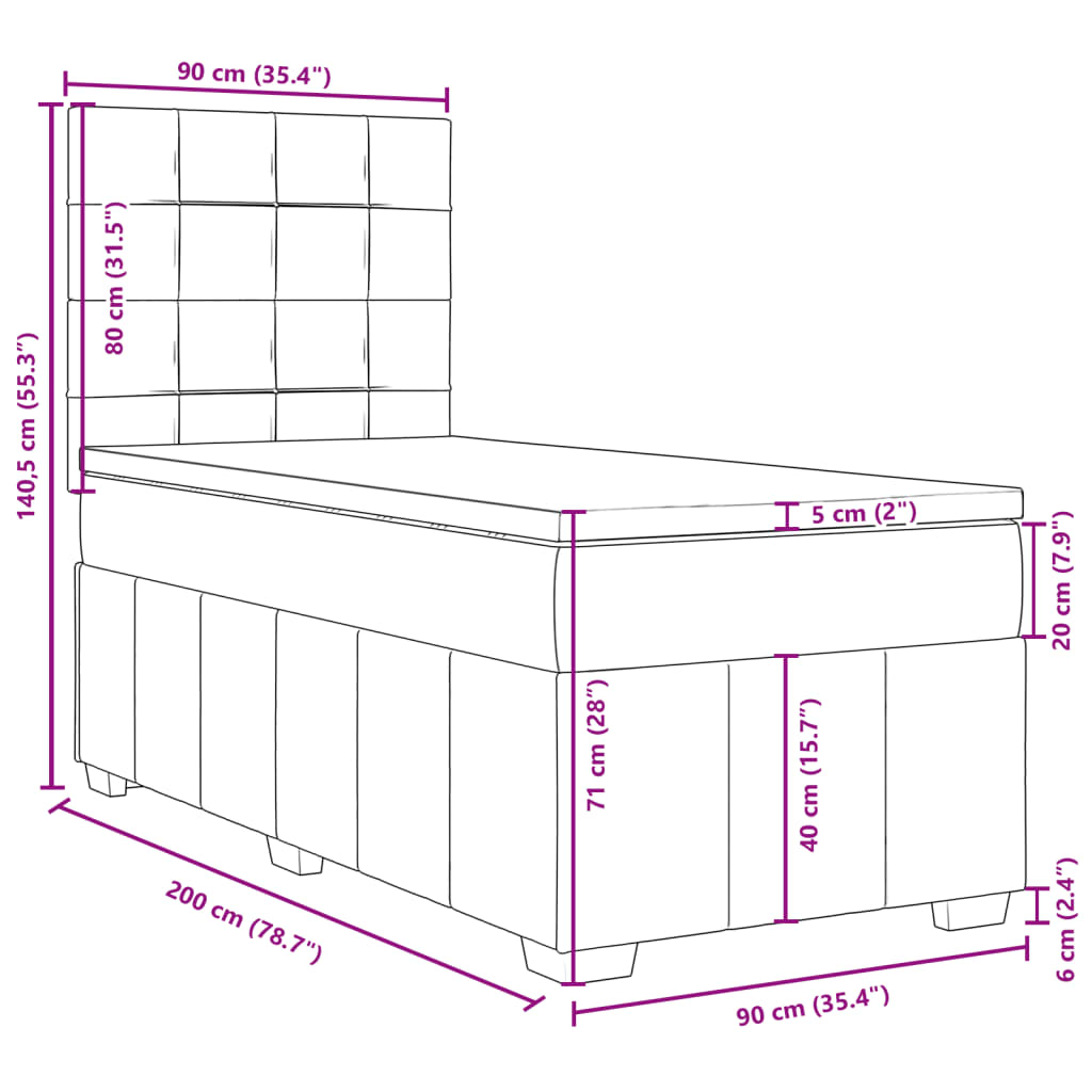 Boxspringbett mit Matratze Creme 90x200 cm Stoff
