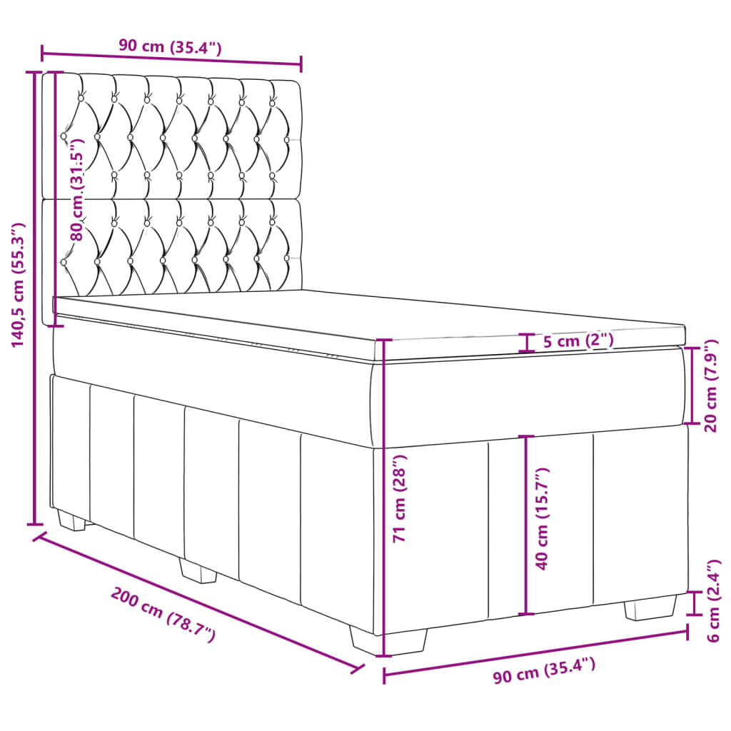 Boxspringbett mit Matratze Hellgrau 90x200 cm Stoff