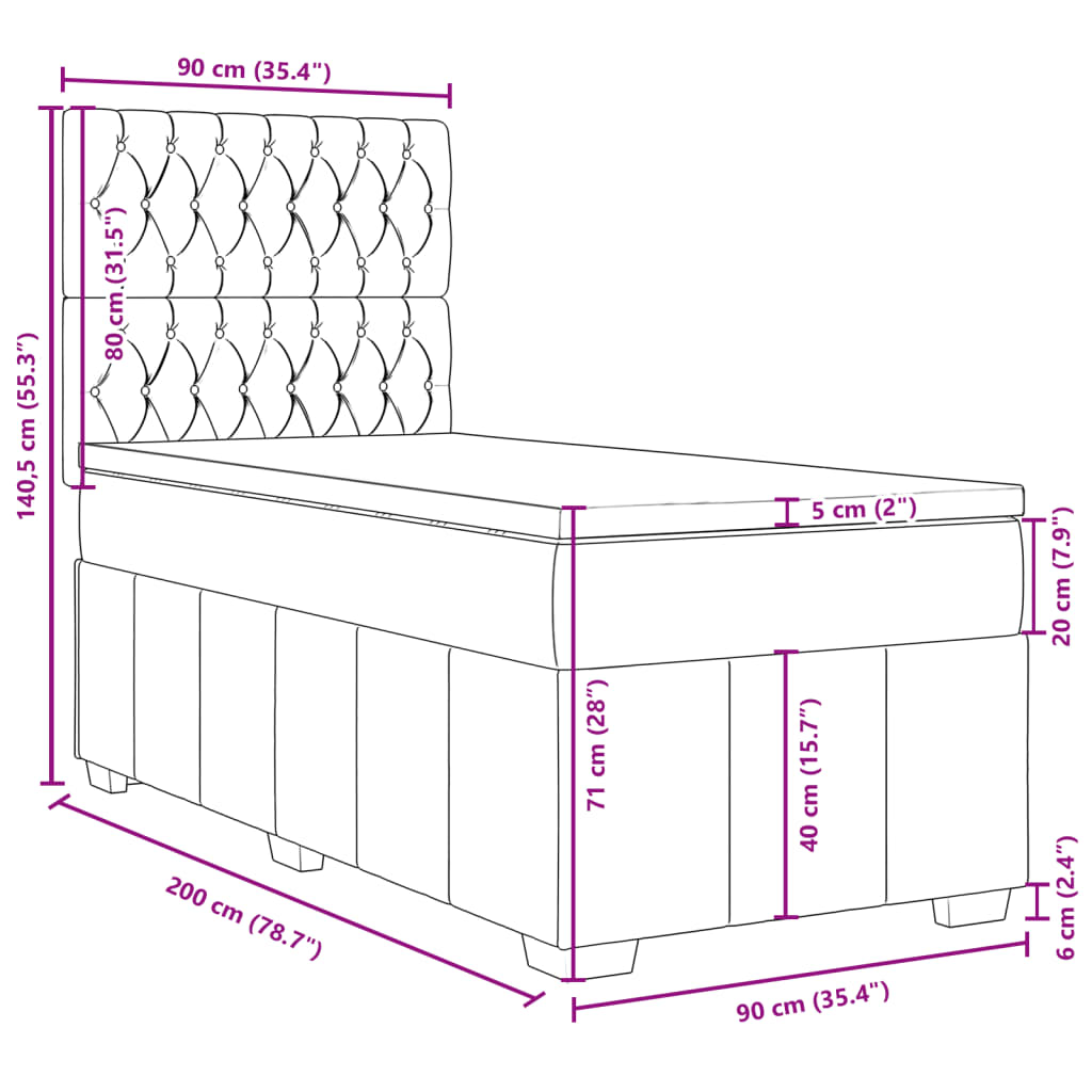 Boxspringbett mit Matratze Dunkelgrau 90x200 cm Stoff