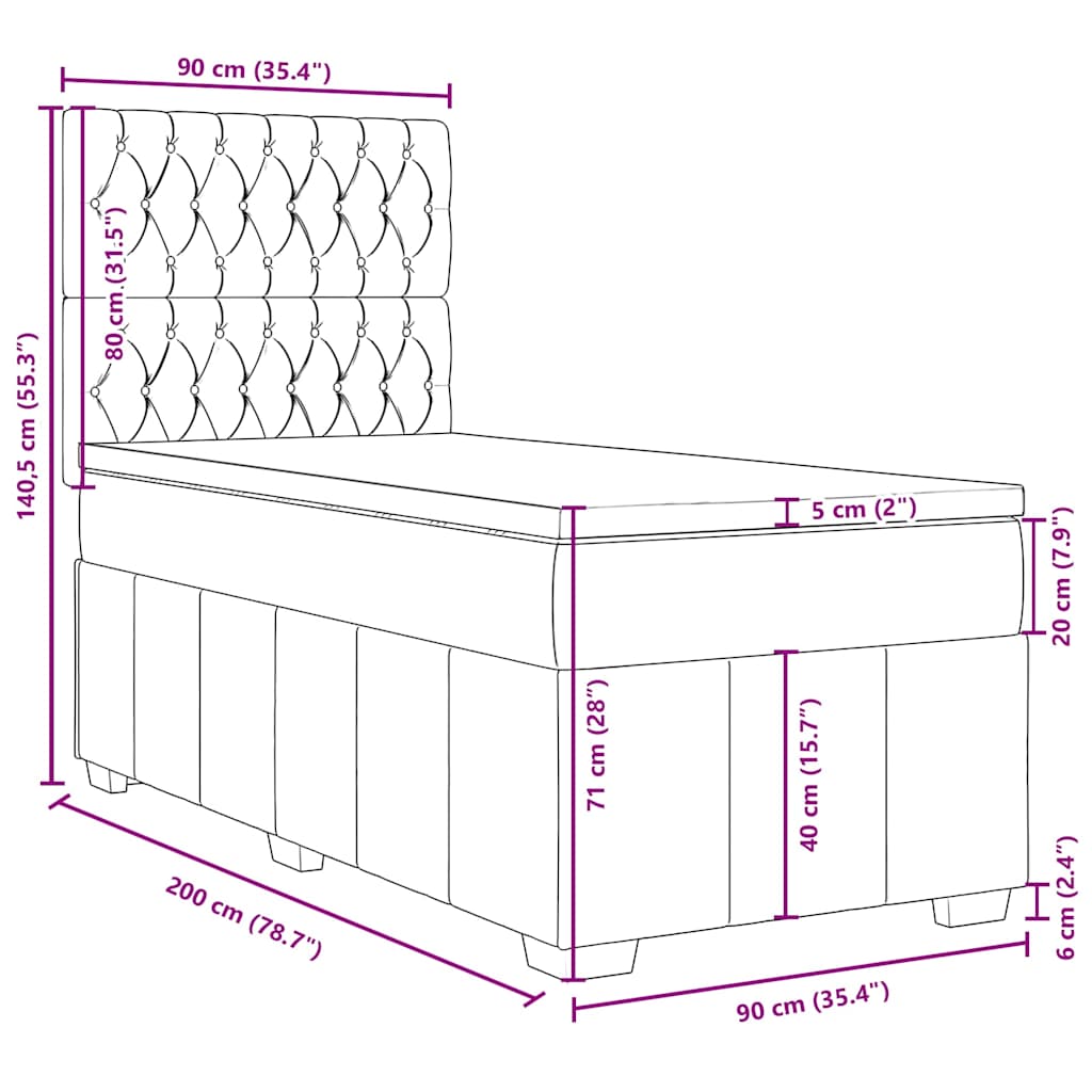 Boxspringbett mit Matratze Schwarz 90x200 cm Stoff