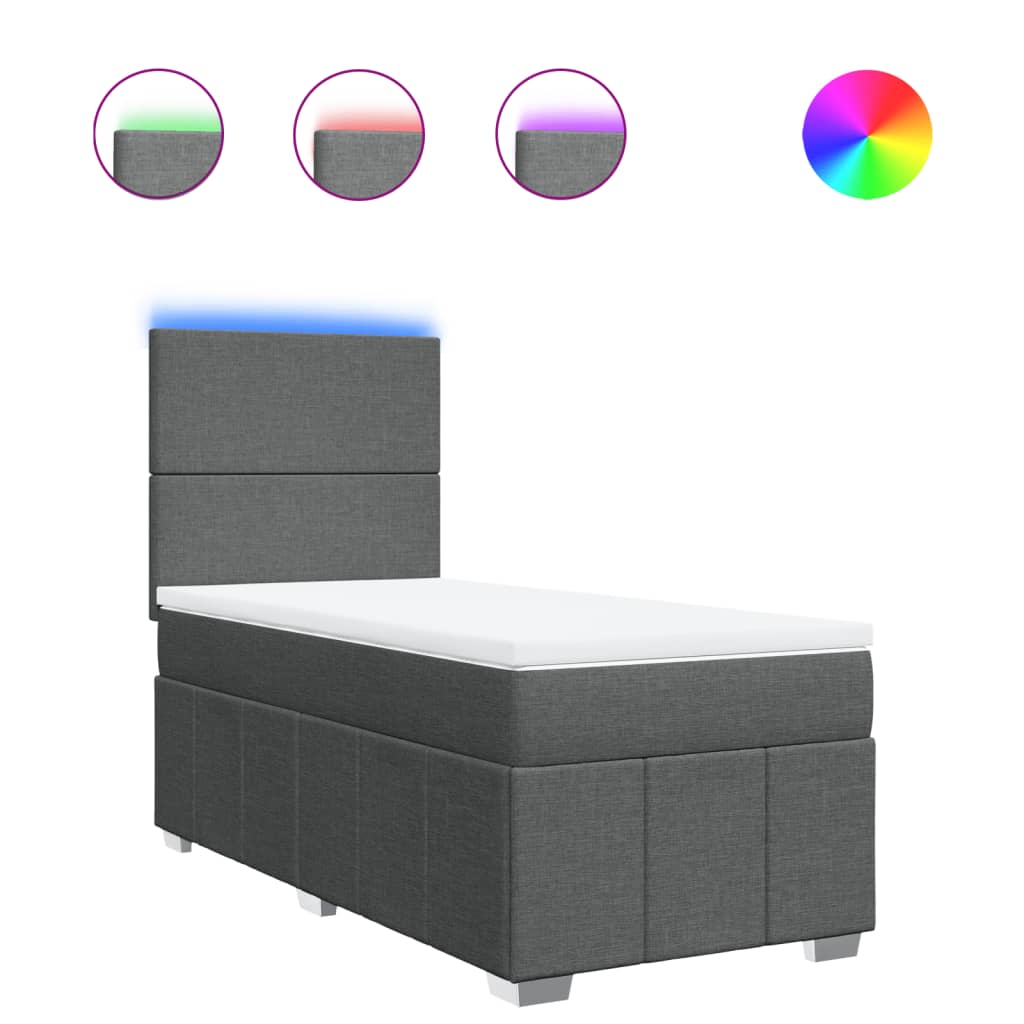 Lit sommier tapissier avec matelas tissu gris foncé 100x200 cm