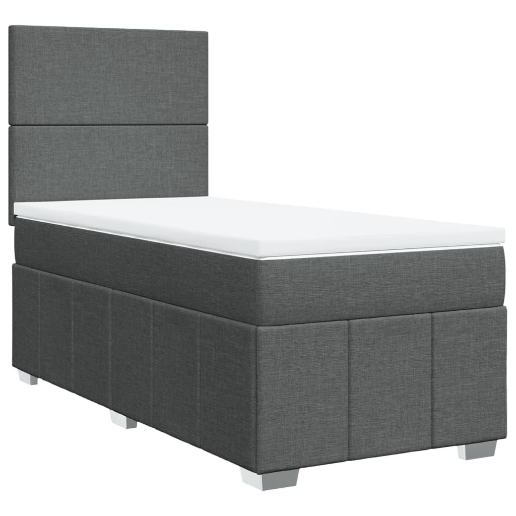 Lit sommier tapissier avec matelas tissu gris foncé 100x200 cm
