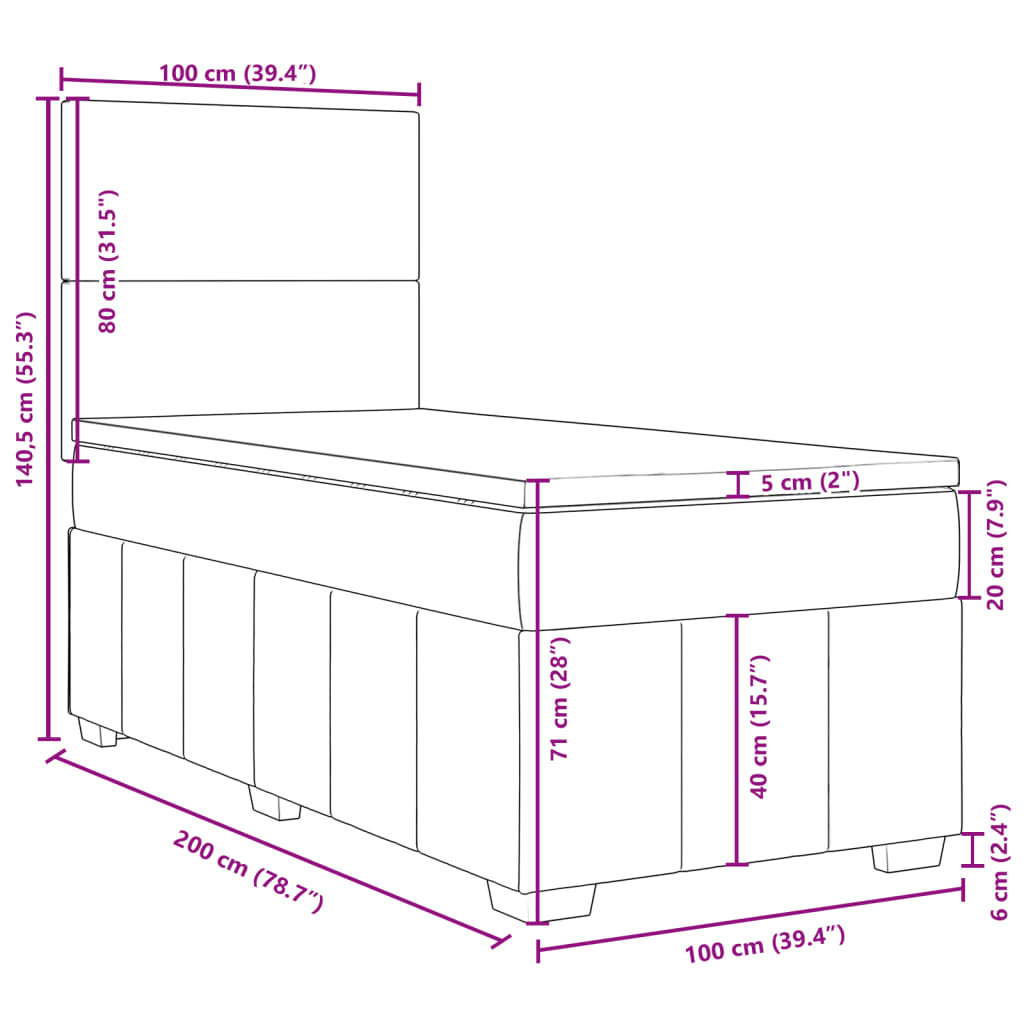 Boxspringbett mit Matratze Dunkelgrau 100x200 cm Stoff