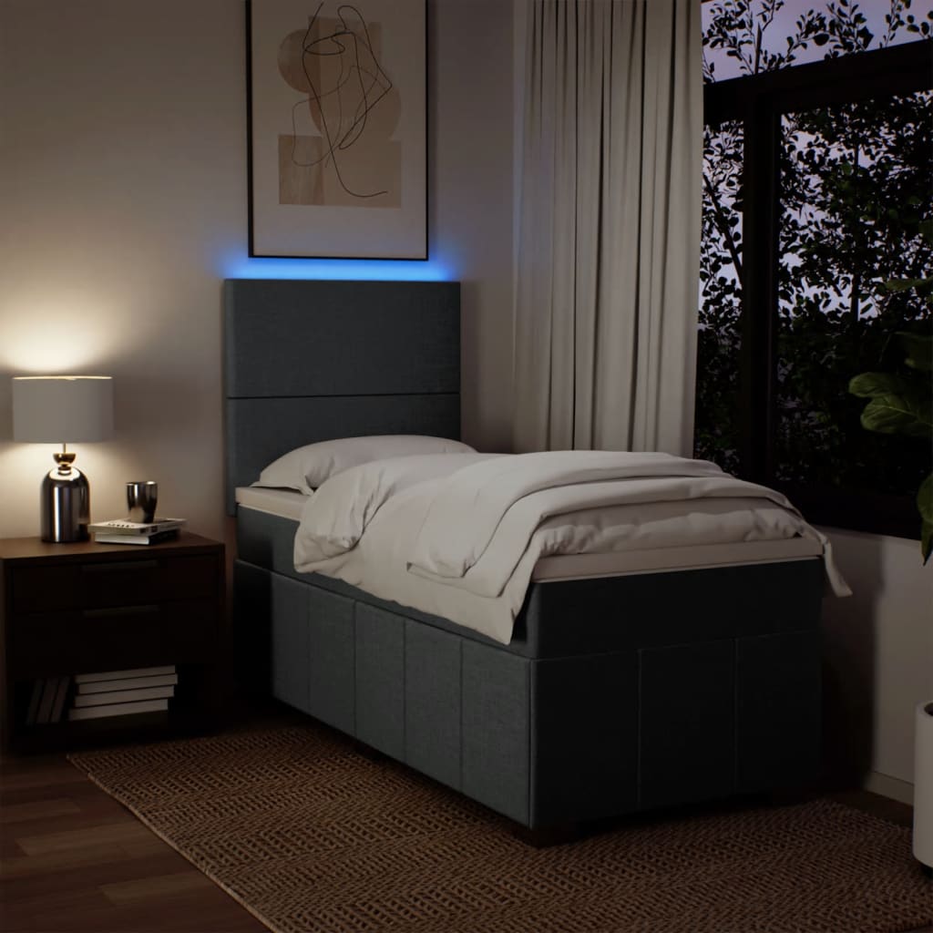Lit sommier tapissier avec matelas tissu gris foncé 100x200 cm