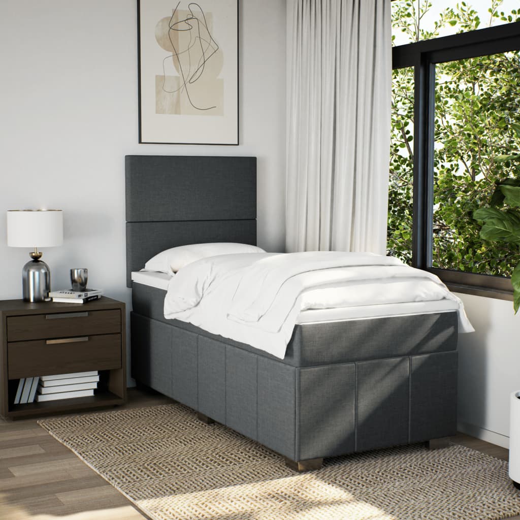 Lit sommier tapissier avec matelas tissu gris foncé 100x200 cm