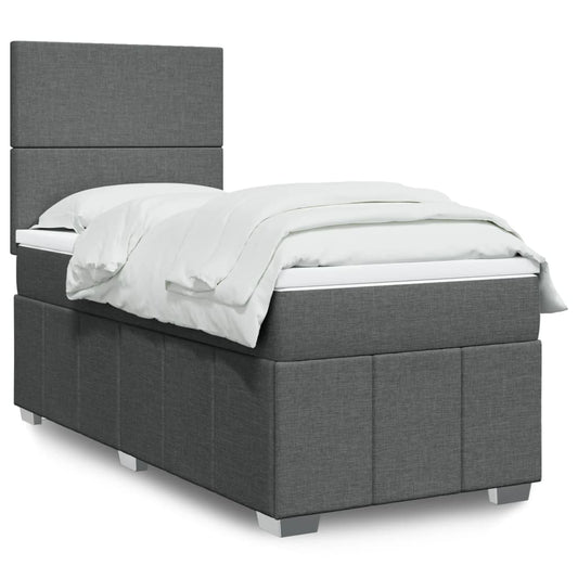 Lit sommier tapissier avec matelas tissu gris foncé 100x200 cm