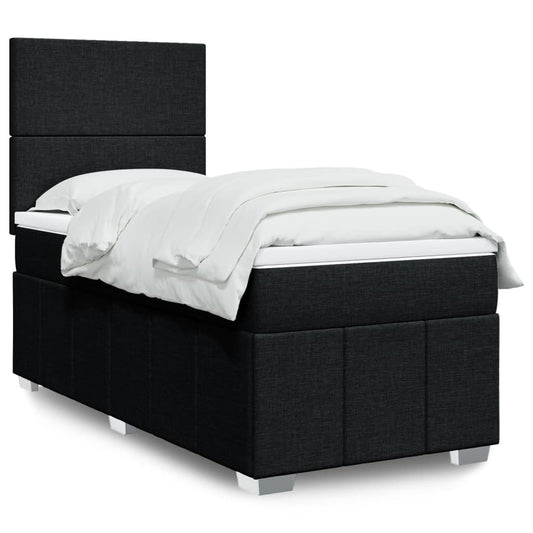 Lit à sommier tapissier avec matelas tissu noir 100x200 cm