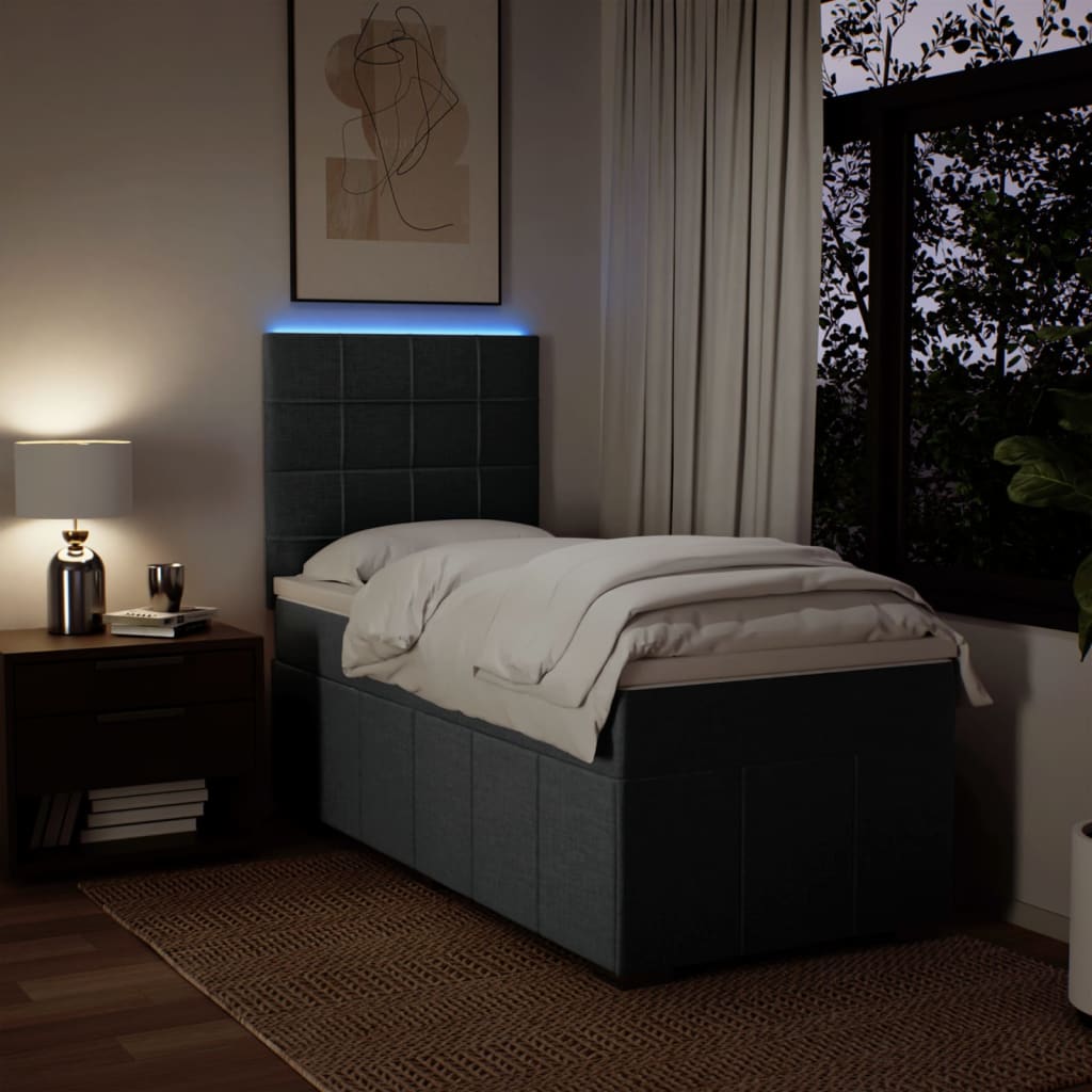 Lit sommier tapissier avec matelas tissu gris foncé 100x200 cm