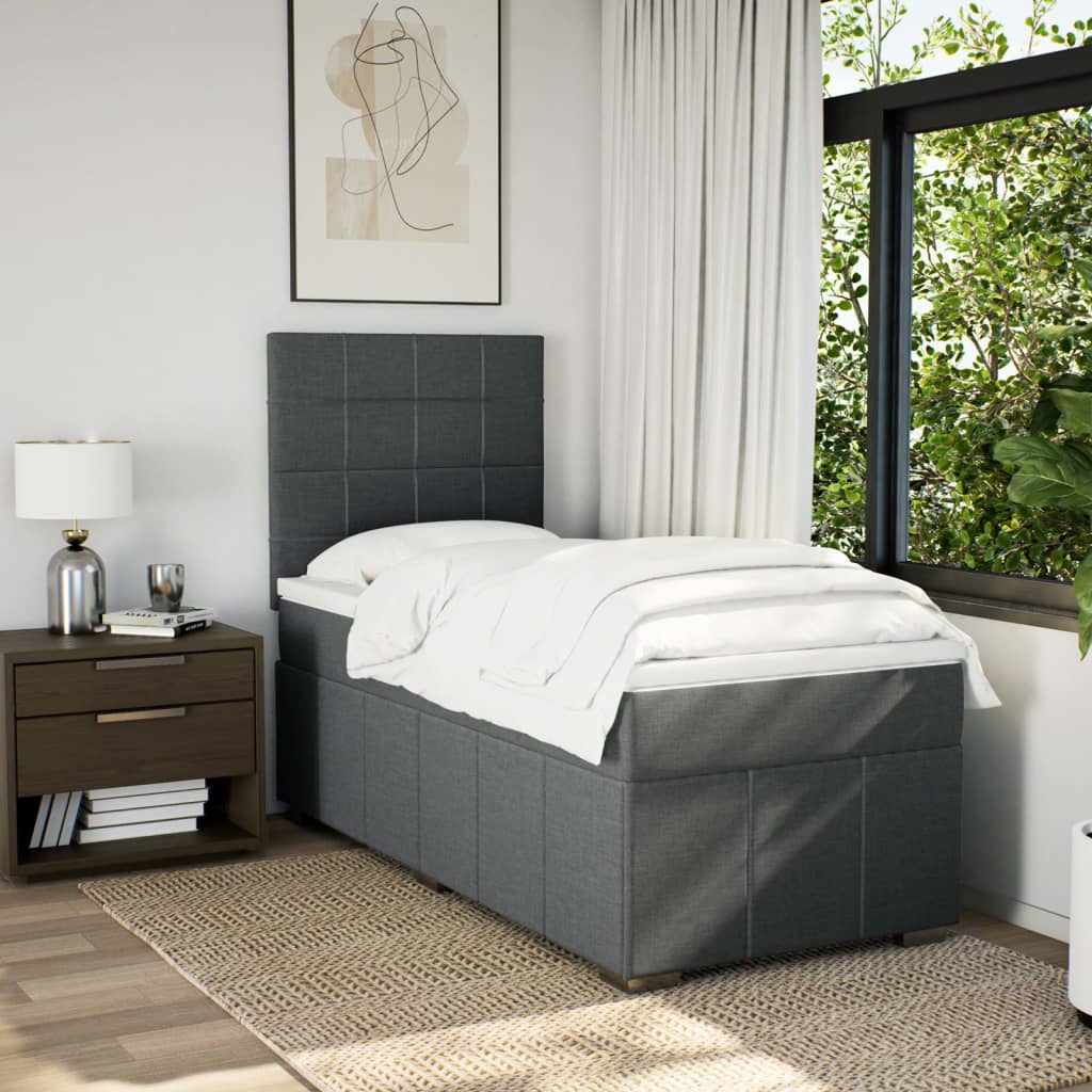 Lit sommier tapissier avec matelas tissu gris foncé 100x200 cm