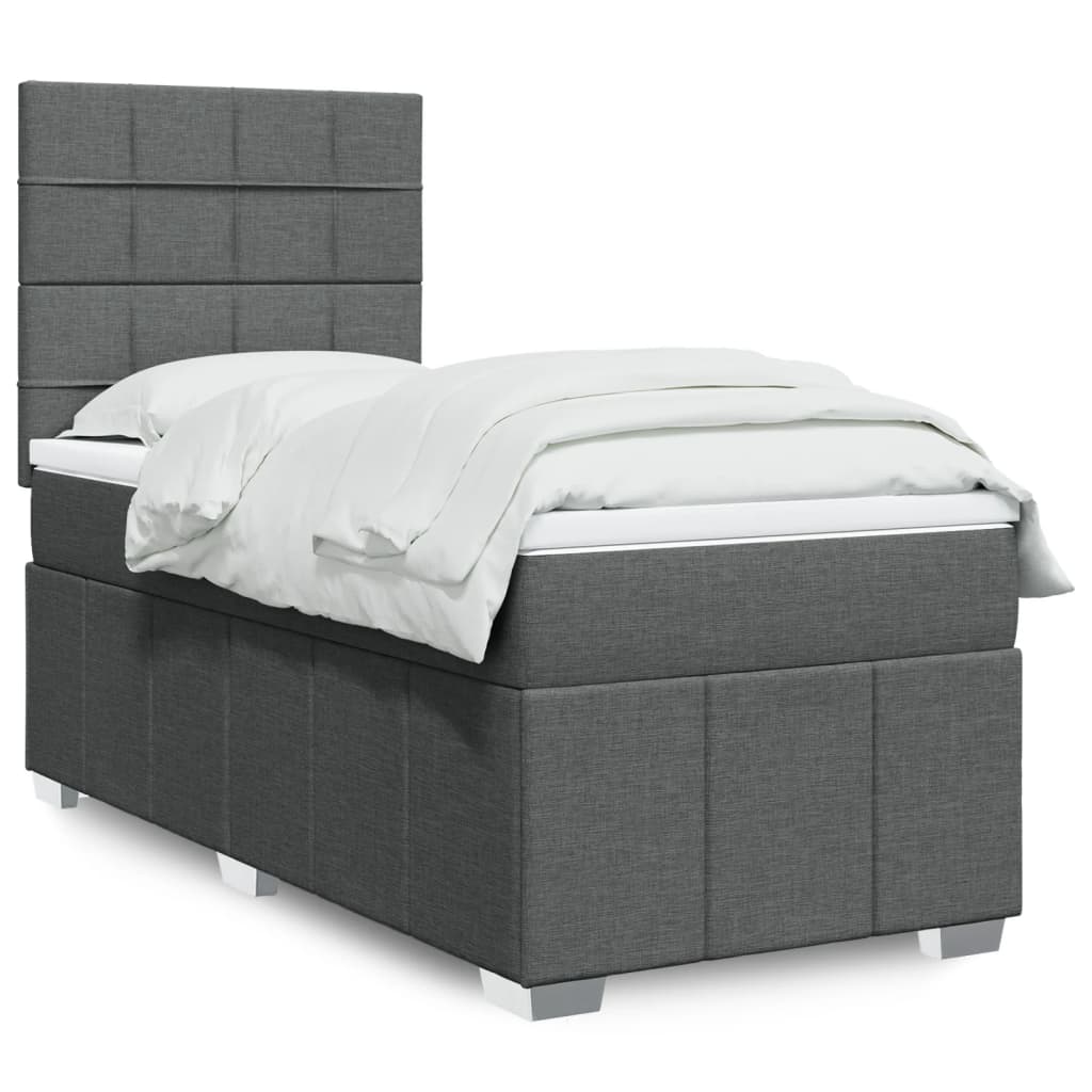 Lit sommier tapissier avec matelas tissu gris foncé 100x200 cm