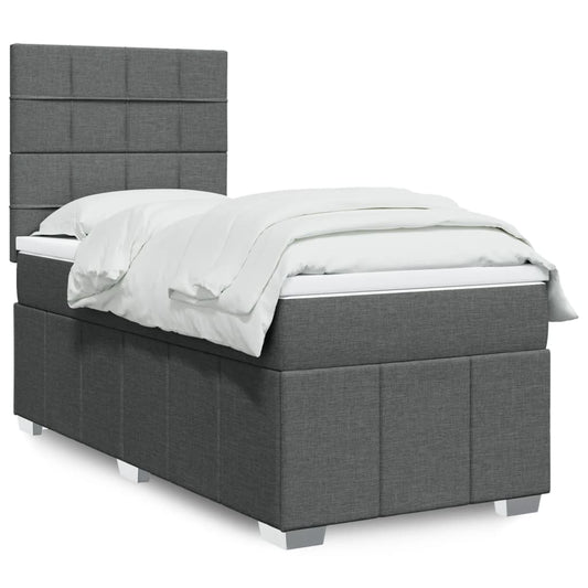 Lit sommier tapissier avec matelas tissu gris foncé 100x200 cm
