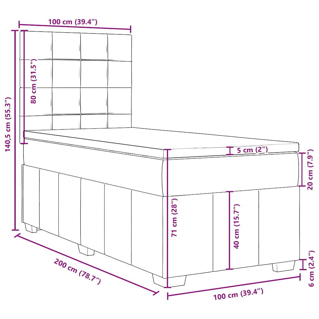 Boxspringbett mit Matratze Schwarz 100x200 cm Stoff