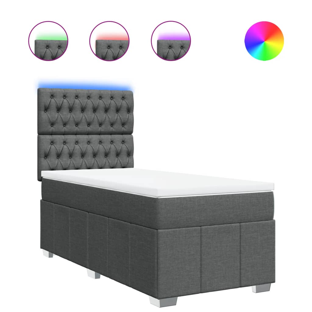 Lit sommier tapissier avec matelas tissu gris foncé 100x200 cm