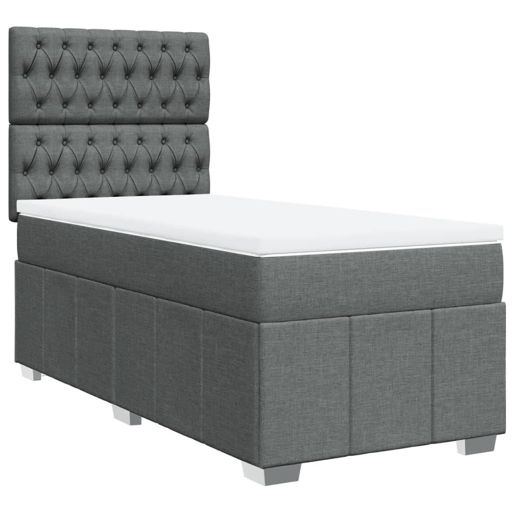 Lit sommier tapissier avec matelas tissu gris foncé 100x200 cm