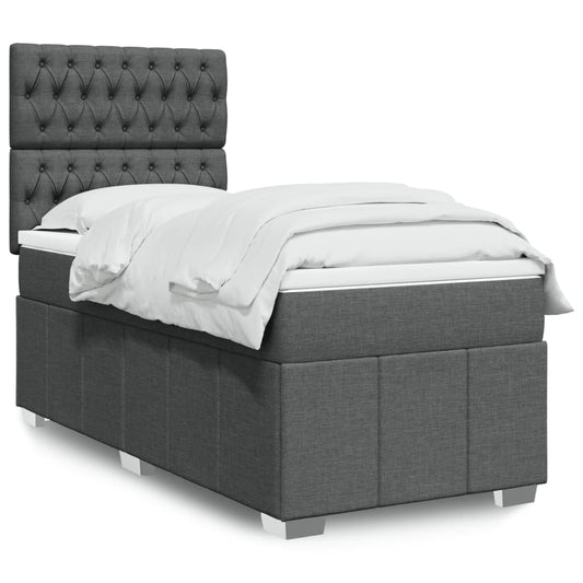 Lit sommier tapissier avec matelas tissu gris foncé 100x200 cm