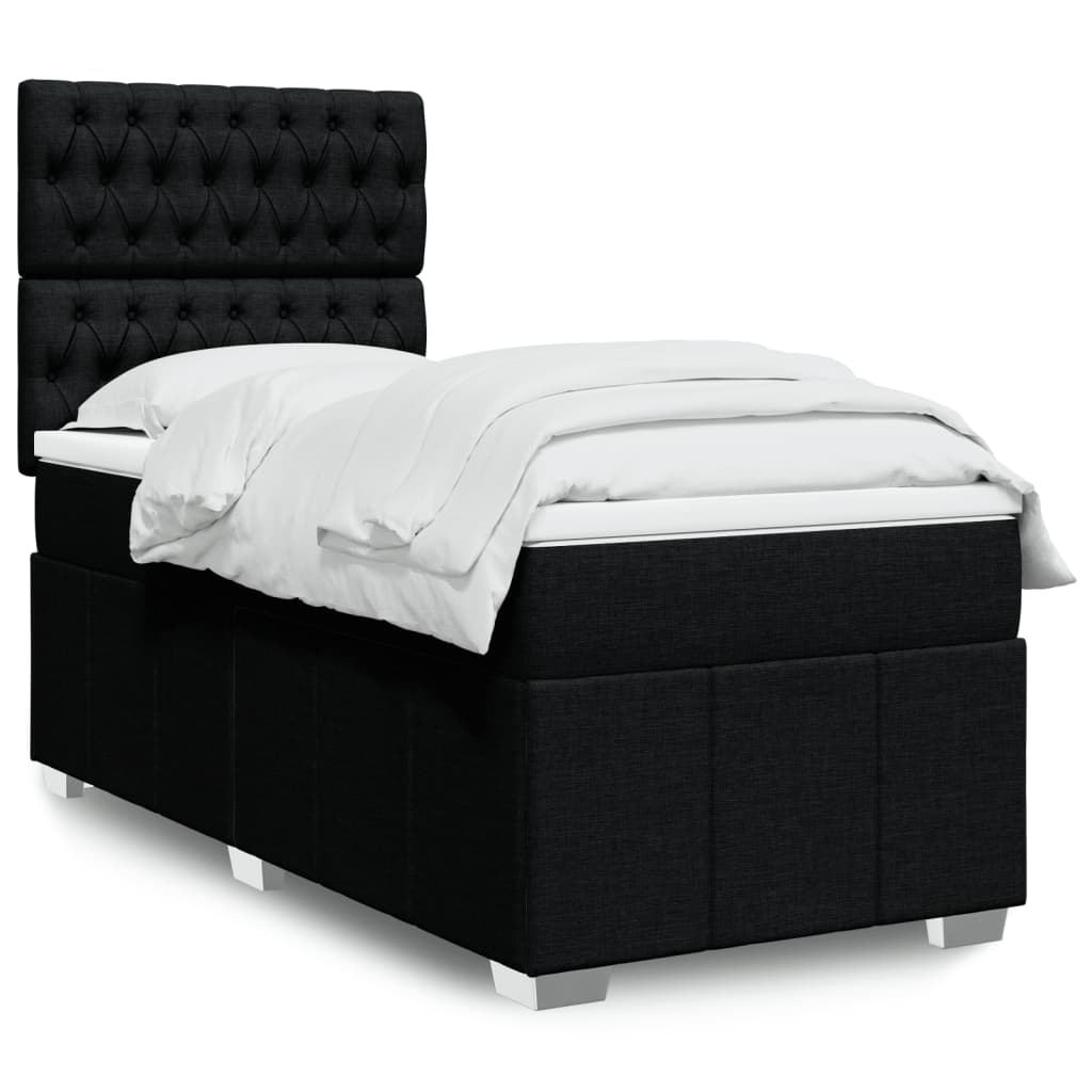 Lit à sommier tapissier avec matelas tissu noir 100x200 cm