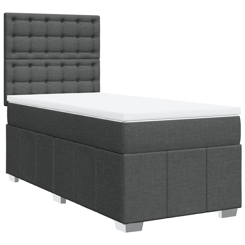 Box spring bed with mattress dark grey 100x200 cm fabric