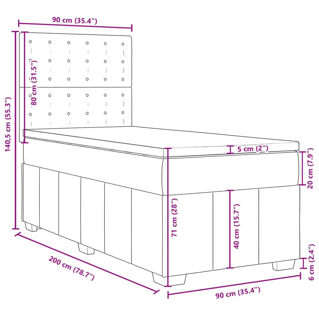 Boxspringbett mit Matratze Dunkelgrau 100x200 cm Stoff
