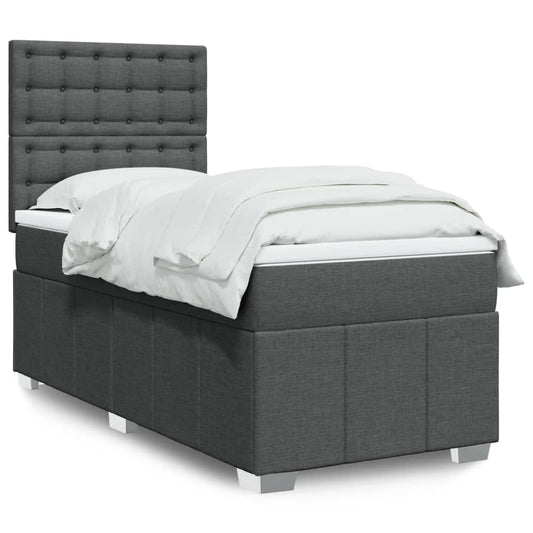 Lit sommier tapissier avec matelas tissu gris foncé 100x200 cm