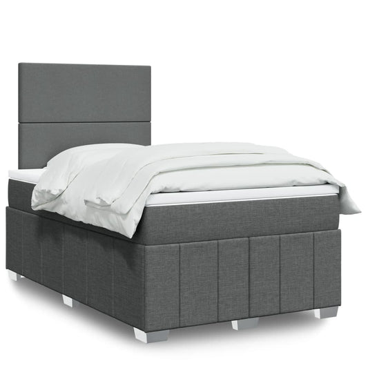 Lit à sommier tapissier avec matelas en tissu gris foncé 120x190 cm