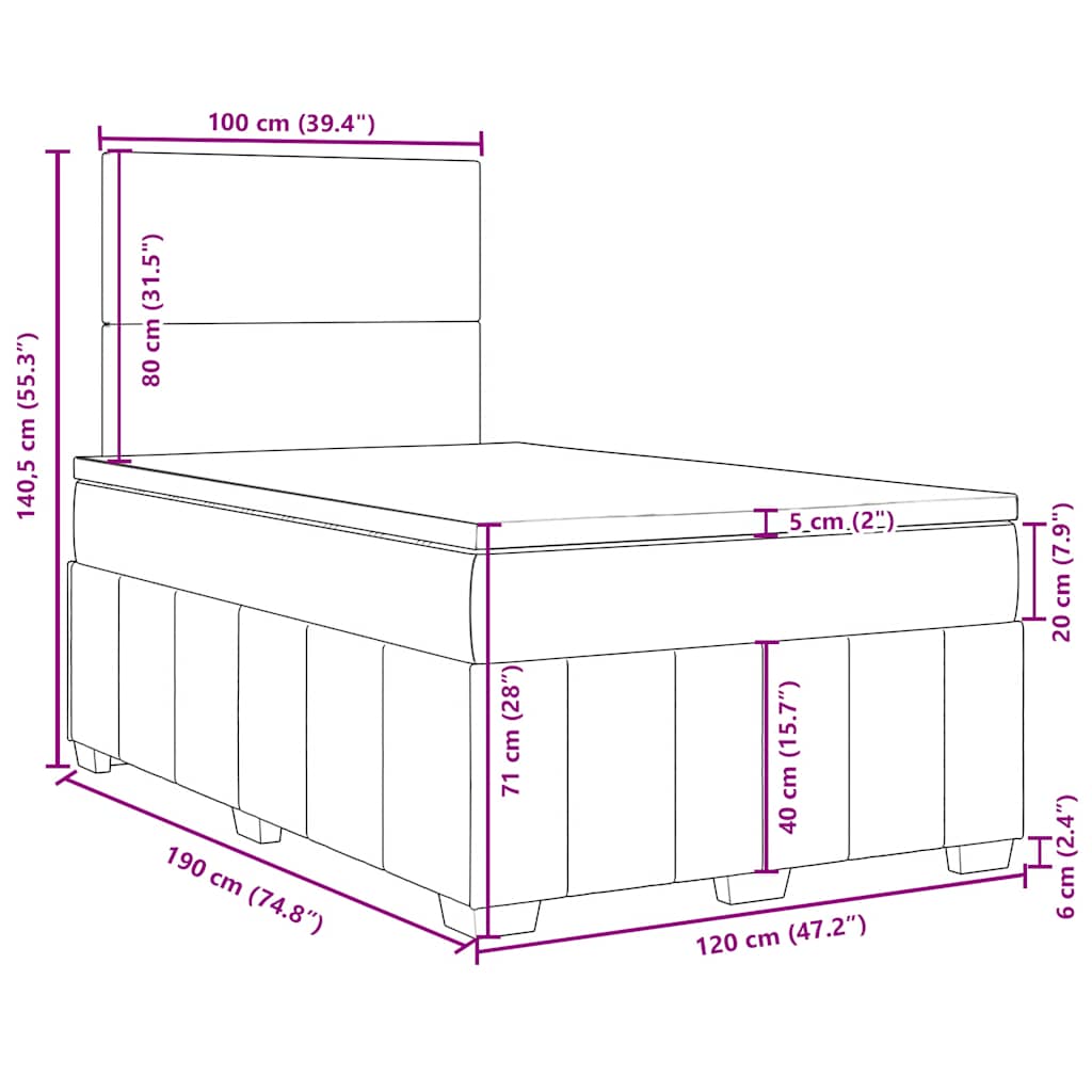 Boxspringbett mit Matratze Schwarz 120x190 cm Stoff