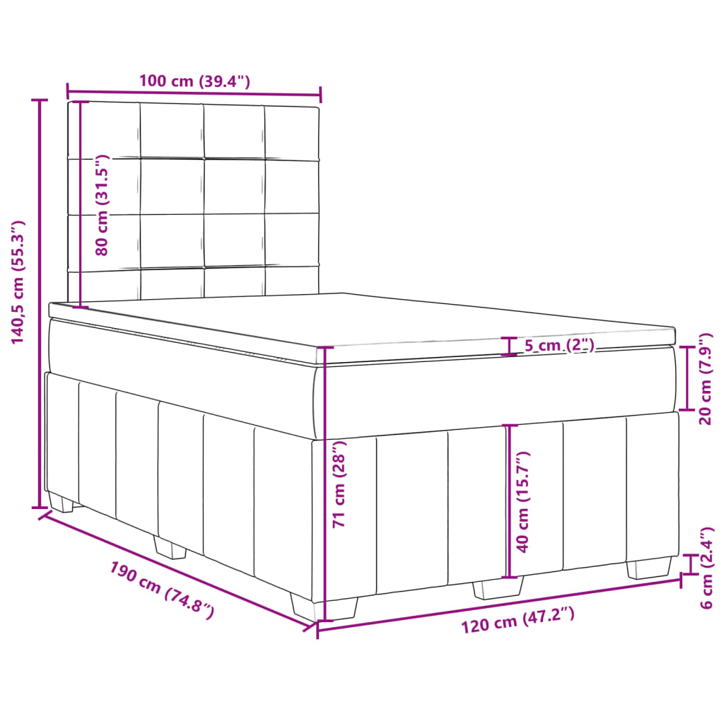 Boxspringbett mit Matratze Hellgrau 120x190 cm Stoff
