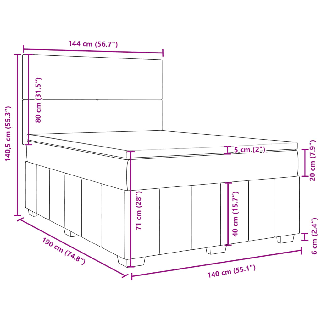Boxspringbett mit Matratze Dunkelgrau 140x190 cm Stoff