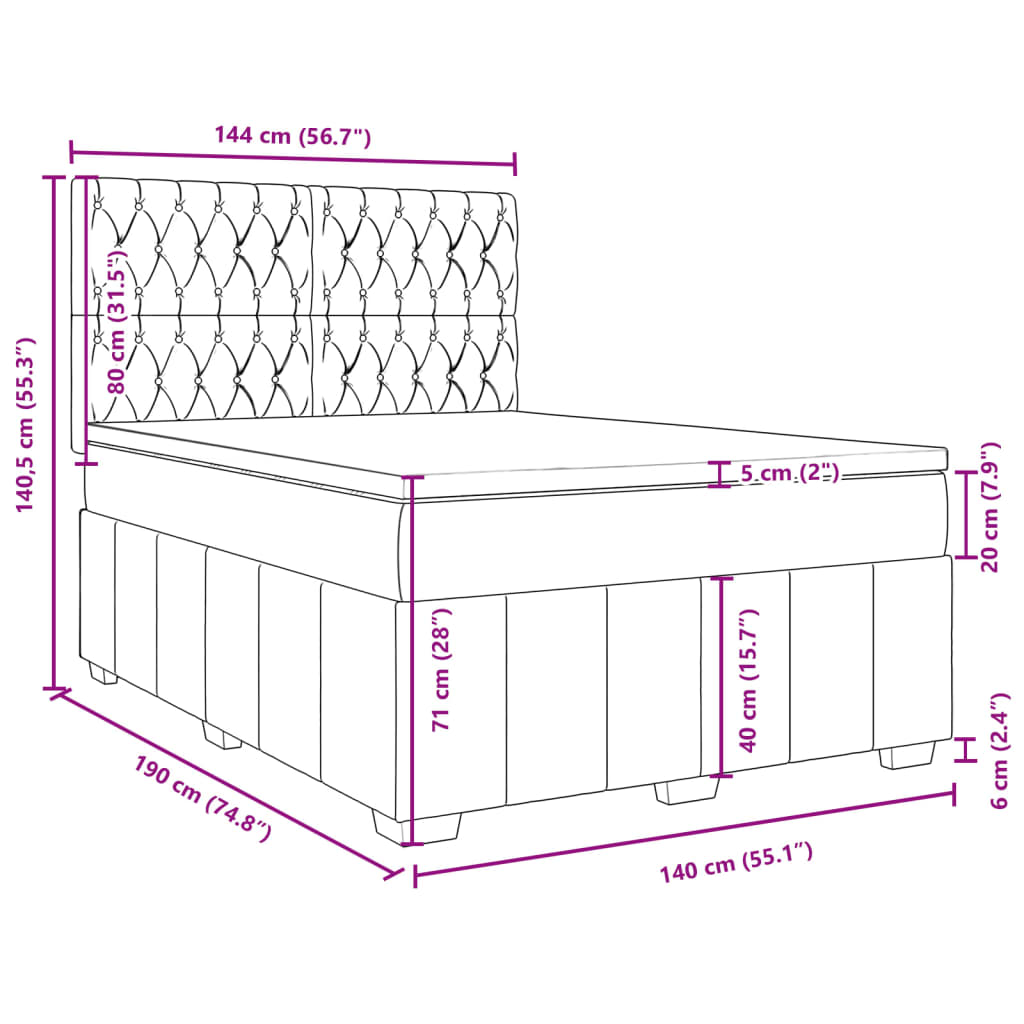 Boxspringbett mit Matratze Hellgrau 140x190 cm Stoff