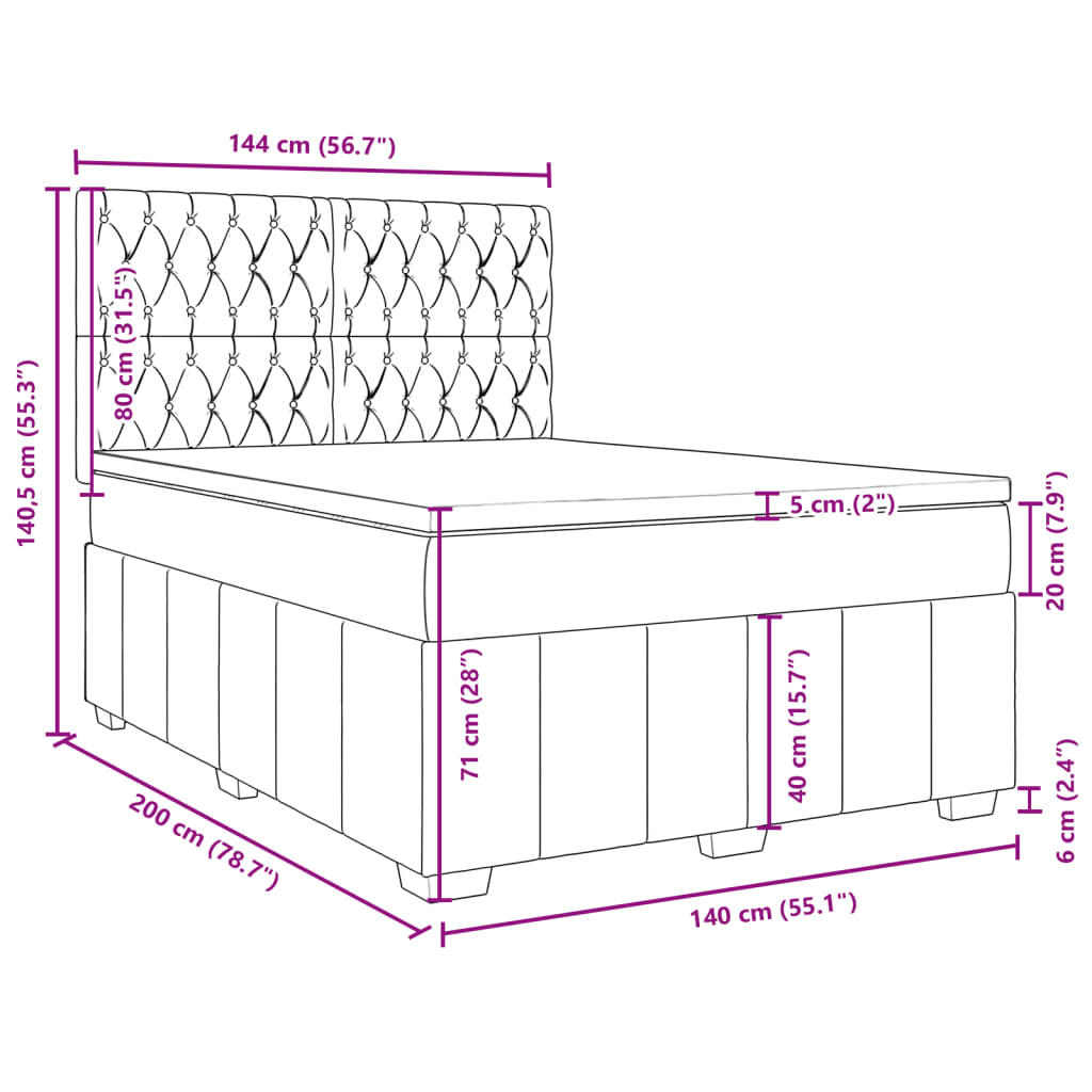 Boxspringbett mit Matratze Hellgrau 140x200 cm Stoff